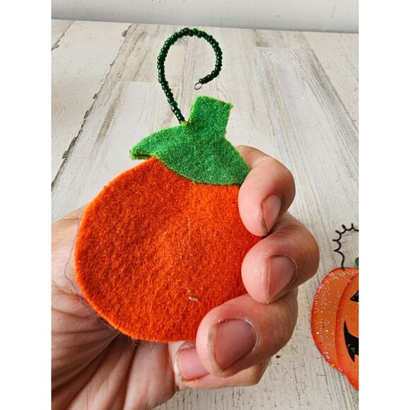 Jack-o-lantern pumpkin beaded ornament plush glitter set Halloween tree - Picture 3 of 7